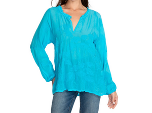 NWT Johnny Was Daisy Arianda Embroidered V-Neck Long Sleeve Blue Top Sz S